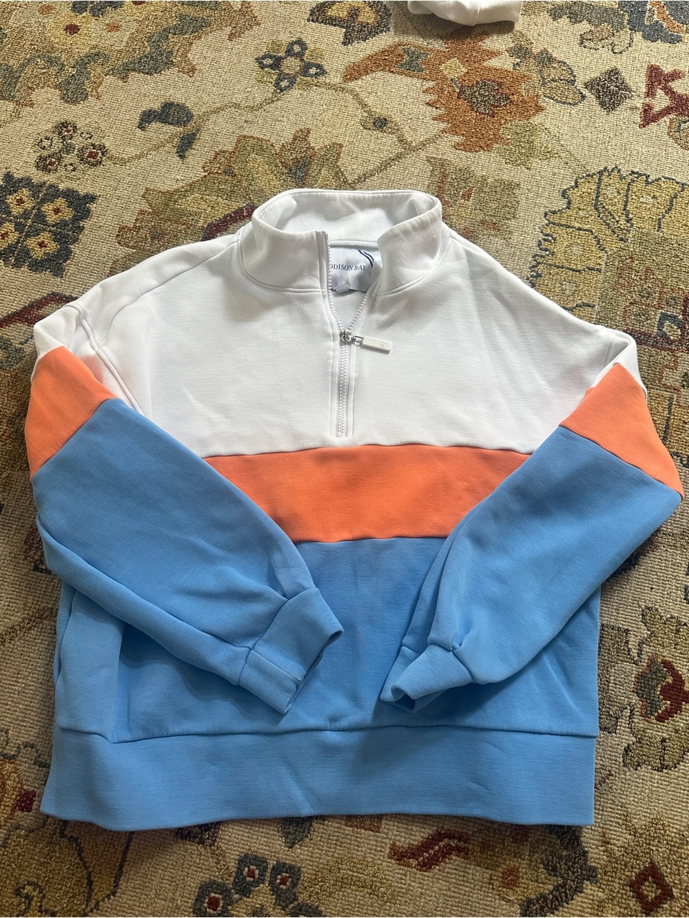 Addison Bay White Blue and Orange Half Zip sz M